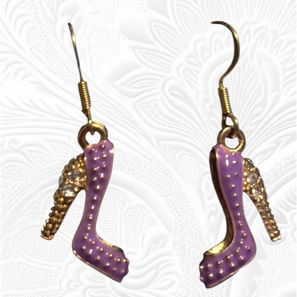 High Heel Earrings Purple and Gold NEW Handcrafted on Earwires Hoops available - Picture 4 of 7